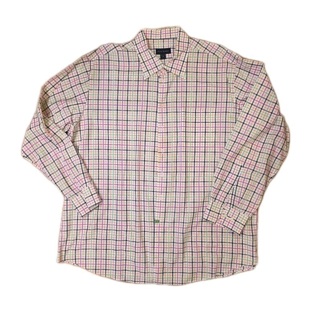 Scott Barber Linen Shirt Mens XXL 2XL Plaid Button Down Long Sleeve Multicolor